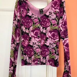 Forever 21 Pink & Magenta Floral Button-Down Cardigan